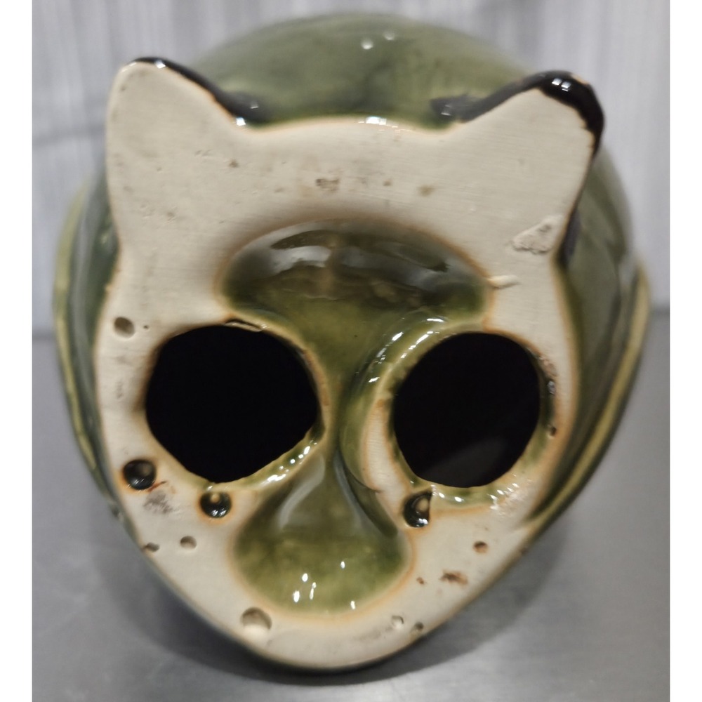 Vintage 5" x 5" Mid Century Modern Avocado Green Ceramic Owl - Picture 7 of 7